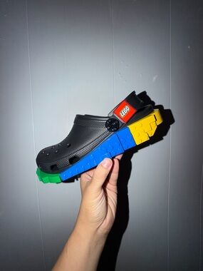 CROCS x LEGO Men's Black Clog with Blue, Yellow & Green Brick-Style Sole